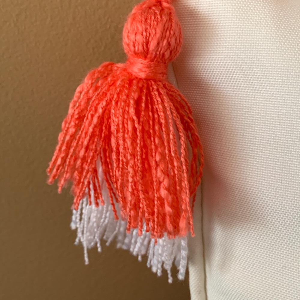 NEW PIER ONE Decorative accent rectangle pillow with tassels; salmon/coral color - Picture 8 of 10